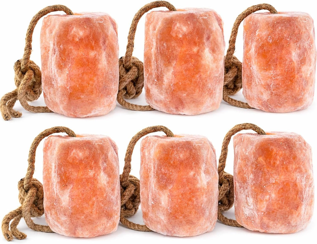 Himalayan Salt Lick 3 lbs On Rope for Horse, Deer, Goat, and Livestock Animals - Himalayan Salt Block 6 Pack