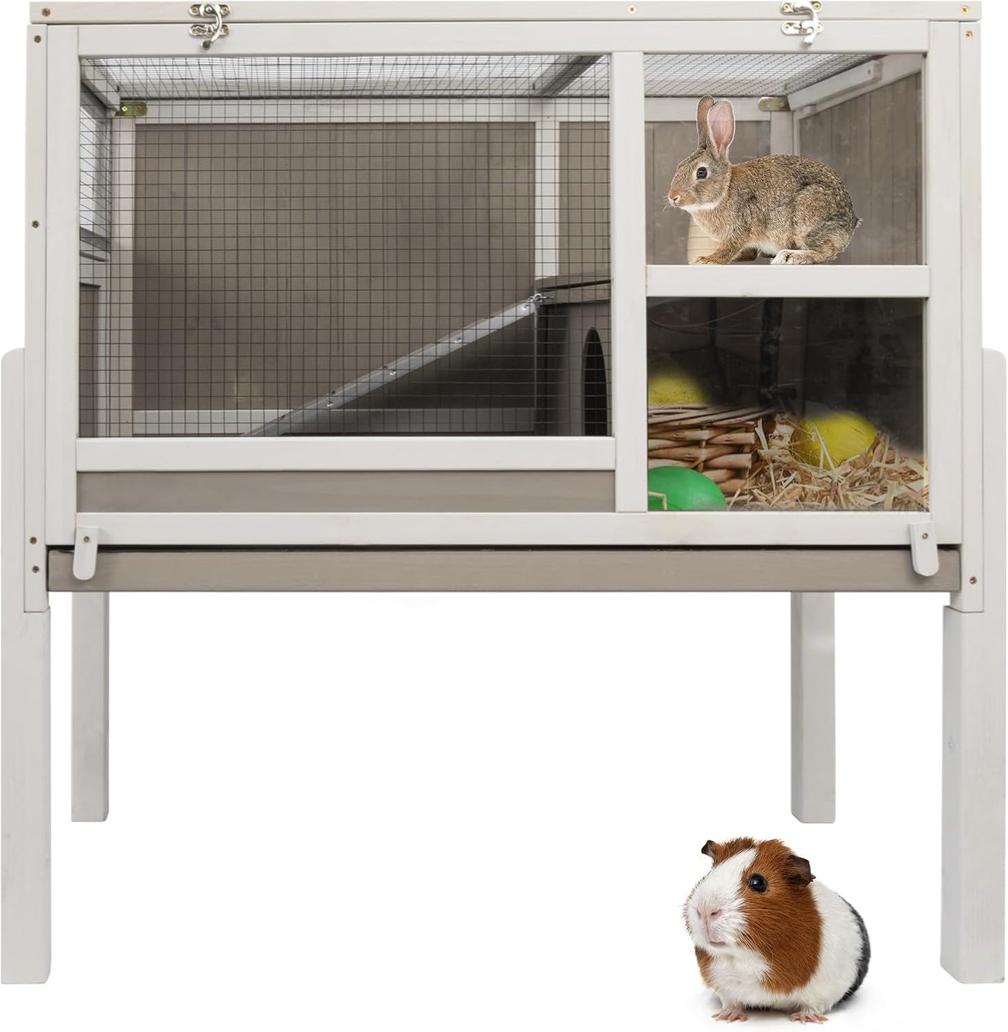 Large Wooden Guinea Pig Cage with 4 Detachable Stand Legs | Comfortable Large Living Cage, Easy Clean, Easy Assembly