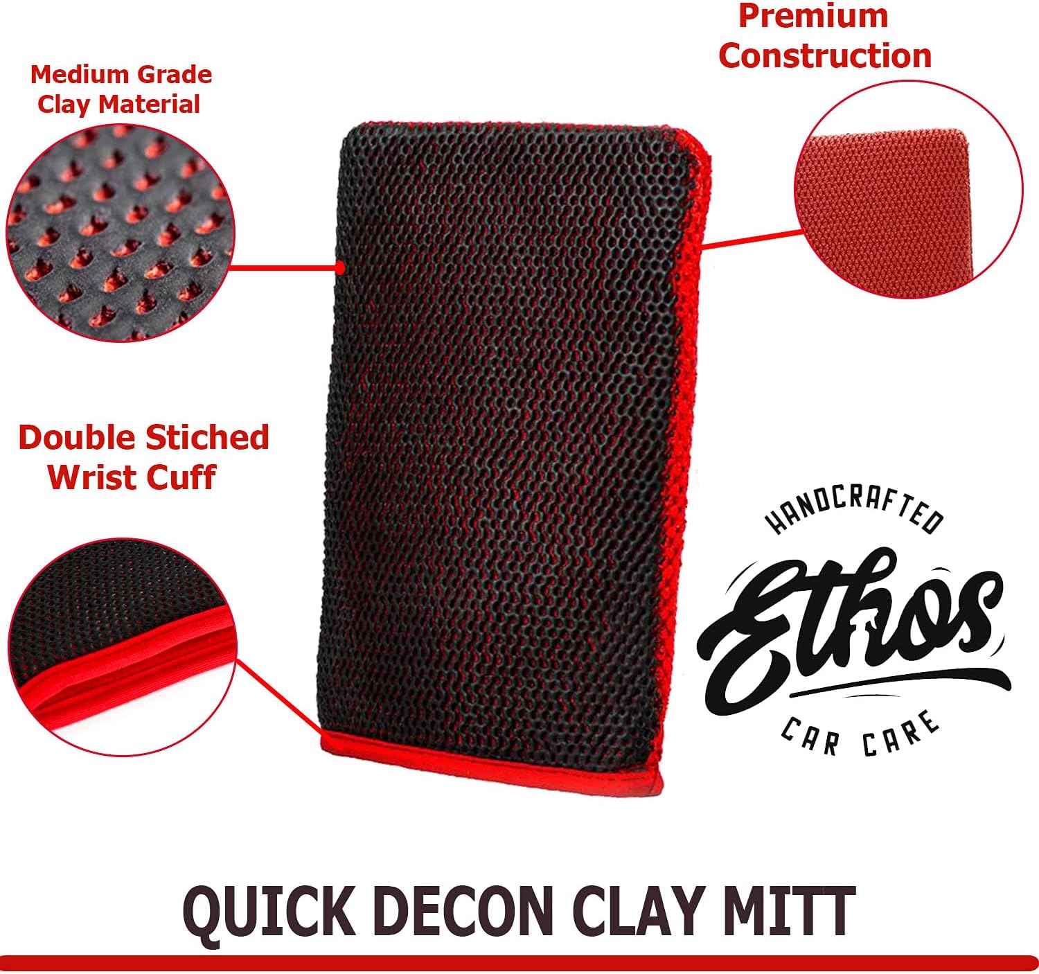 Ethos Quick Decon Mitt - Clay Mitt Car Wash Mitt, Clay Bar Tool for Auto Detailing and Polishing