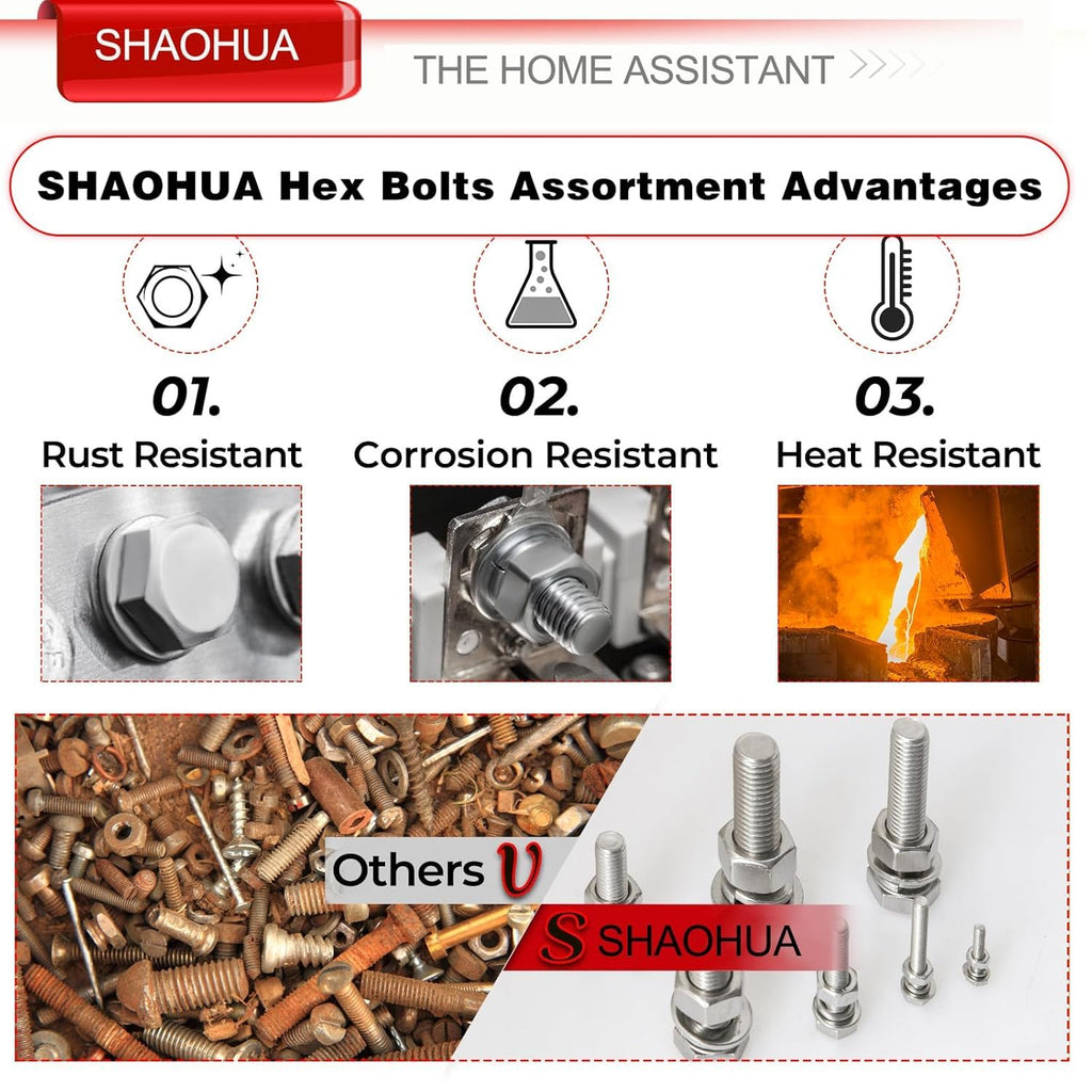 M3/M4/M5/M6/M8/M10/M12 Metric Bolt Assortment Kit, 304 Stainless Steel Heavy Duty Flat Hex Head Screws Bolts and Nuts