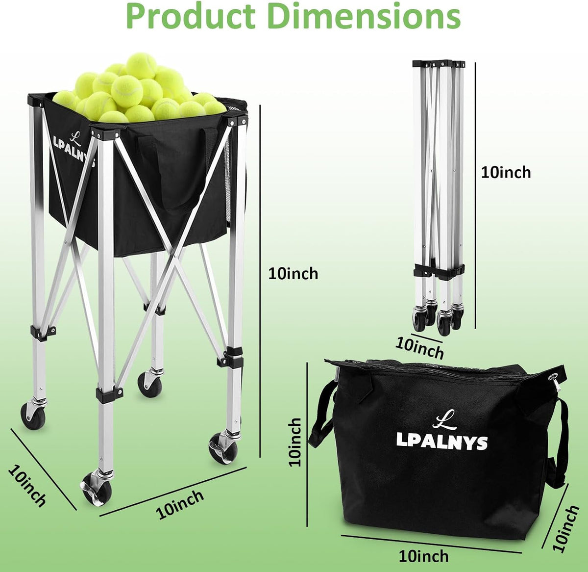 Pickleball Tennis Ball Hopper-Foldable Lightweight Tennis Cart Holds 180 Tennis/160 Pickleballs with Removable