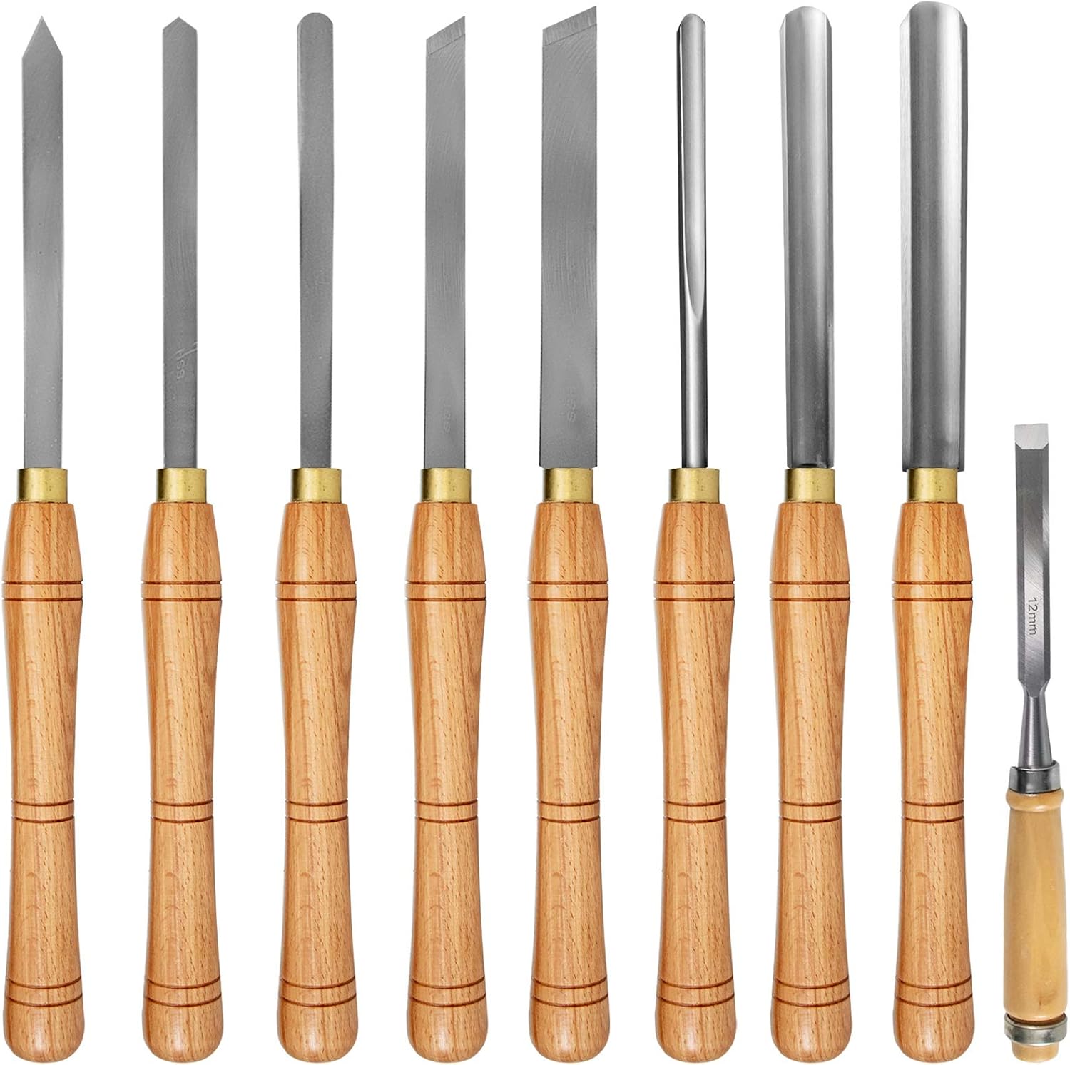 Woodworking Lathe Chisel Set 8 Pieces HSS Steel Blades Wood Turning Tools Wooden Case for Storage for Carving Root