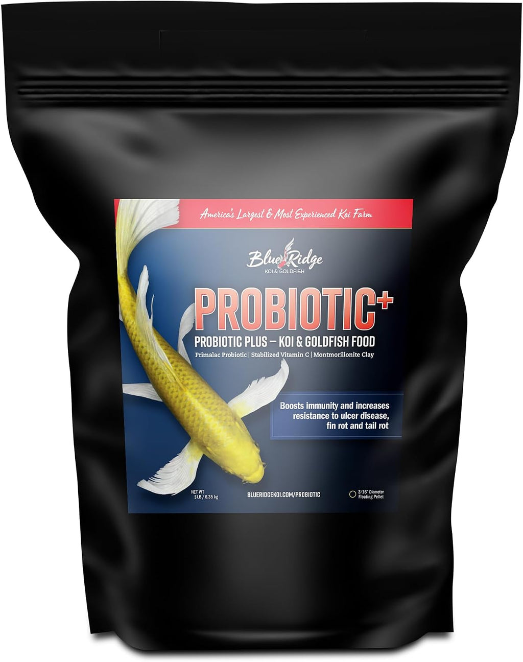 Blue Ridge Koi Fish Food, Probiotic Plus Formula, 3/16" Pellets, 5 lb