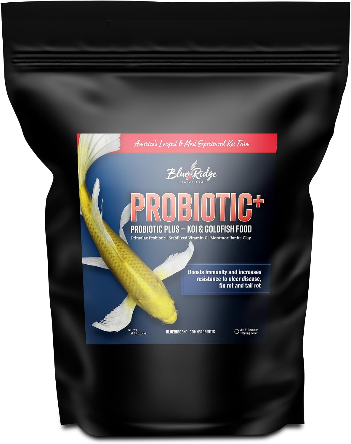 Blue Ridge Koi Fish Food, Probiotic Plus Formula, 3/16" Pellets, 5 lb