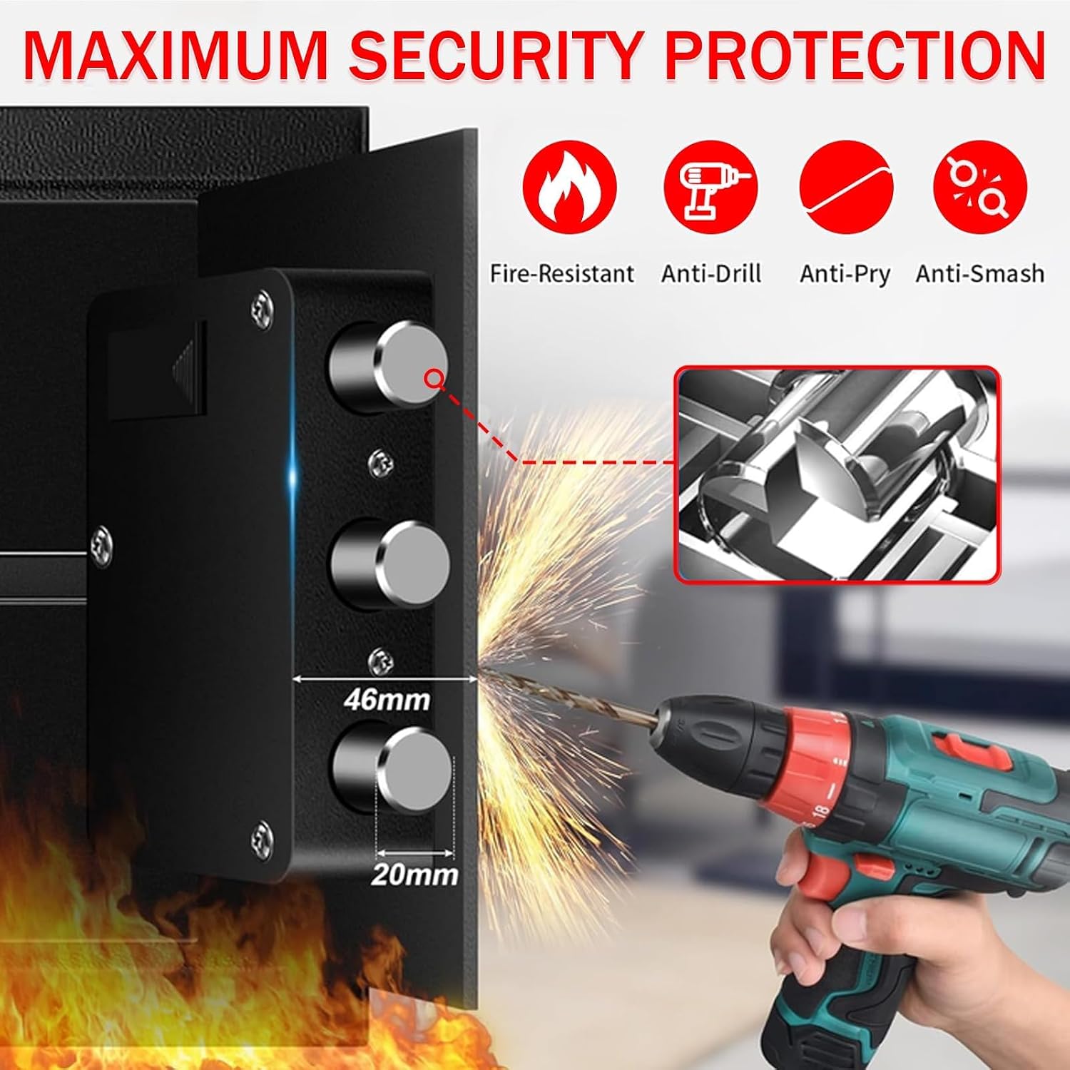 1.8 Cub Small Fire Safe for Home Use, Digital Security Safes Fireproof Waterproof with Combination Lcok and Removable