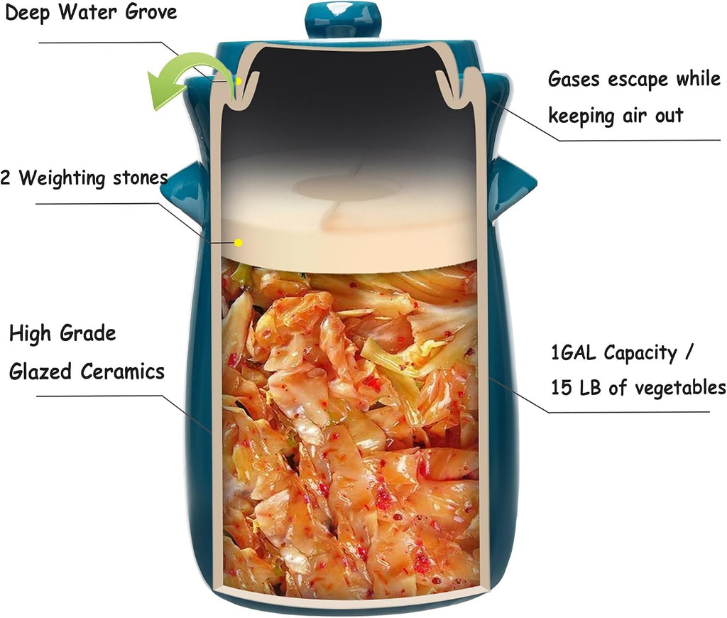 Fermentation Crock 3.8Liter/1 Gallon Stoneware Pot for Fermenting, Pickling Kimchi, Pickles, Vegetables, Kombucha