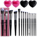 Professional 14 Pcs Makeup Brushes Set With 4 Mini Makeup Blending Sponge - Foundation Brush, Powder Puff & Makeup
