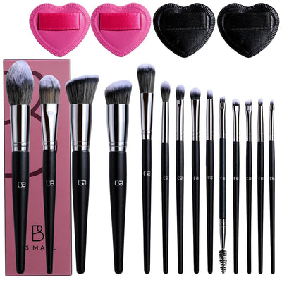 Professional 14 Pcs Makeup Brushes Set With 4 Mini Makeup Blending Sponge - Foundation Brush, Powder Puff & Makeup