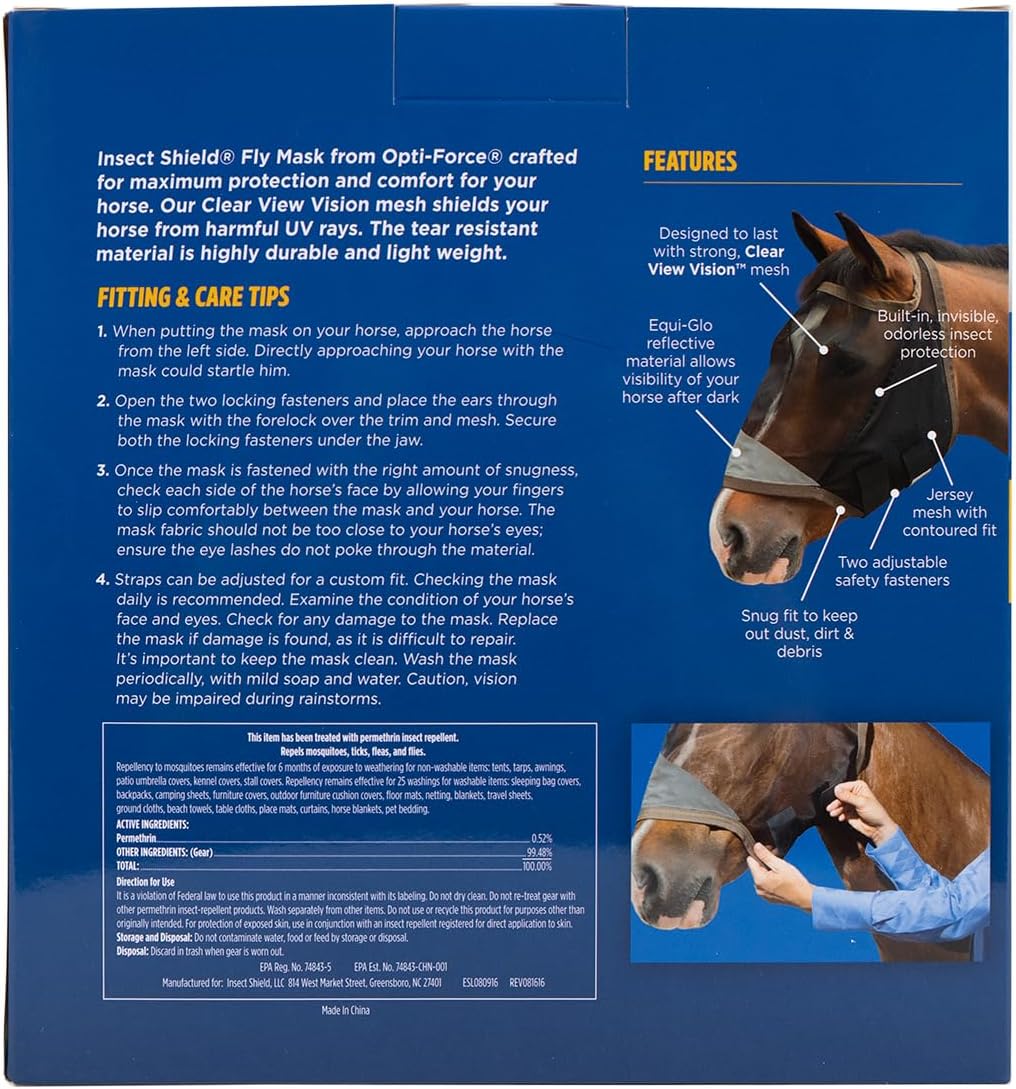Opti-Force Horse Fly Mask with UV Protection, Standard, No Ears