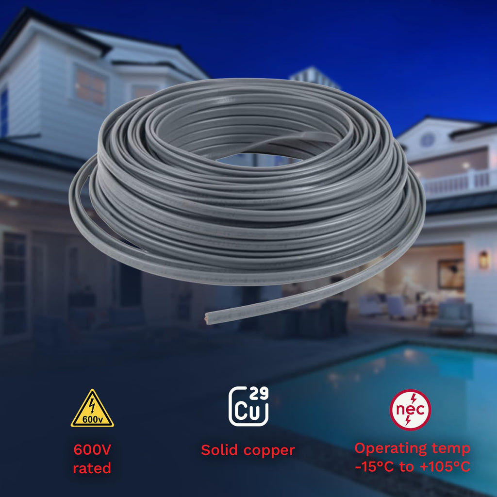 14/2 UF-B Copper Wire 14 Gauge Outdoor Direct Burial Electrical Underground Cable 14AWG 2 Connector Insulated Jacket
