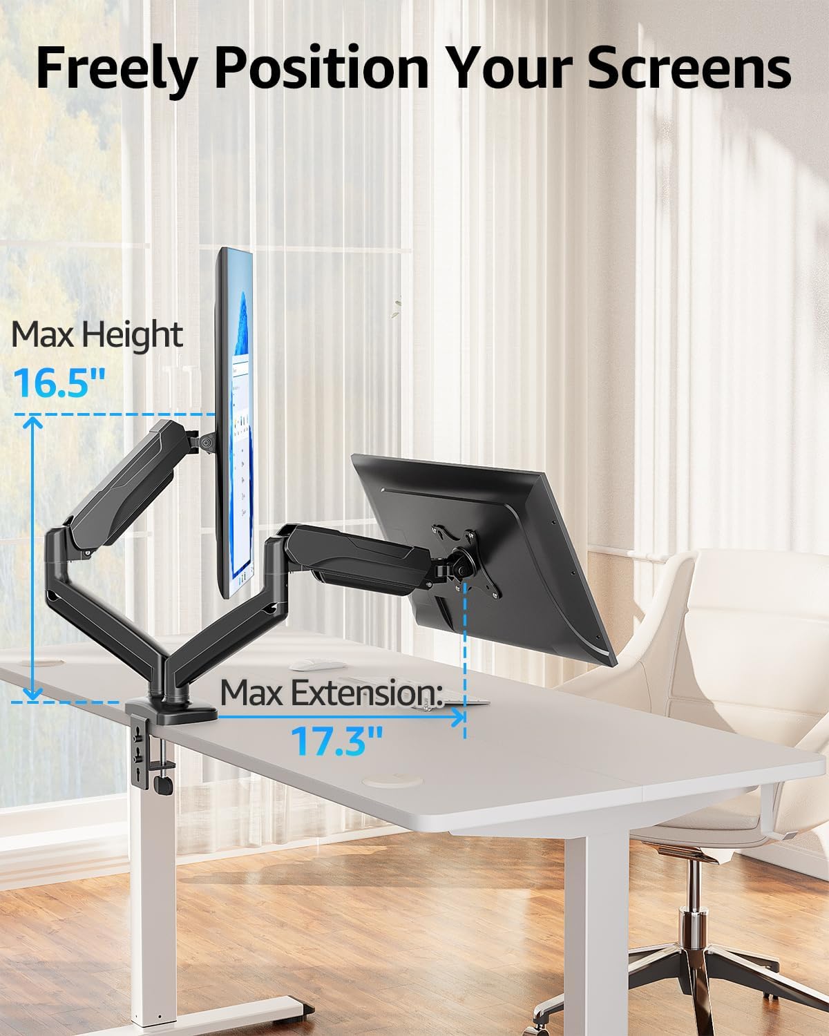 Dual Monitor Stand for Desk, Monitor Arms for 2 Monitors 32 27 24 22 Inches, Height Adjustable Double Monitor Mount