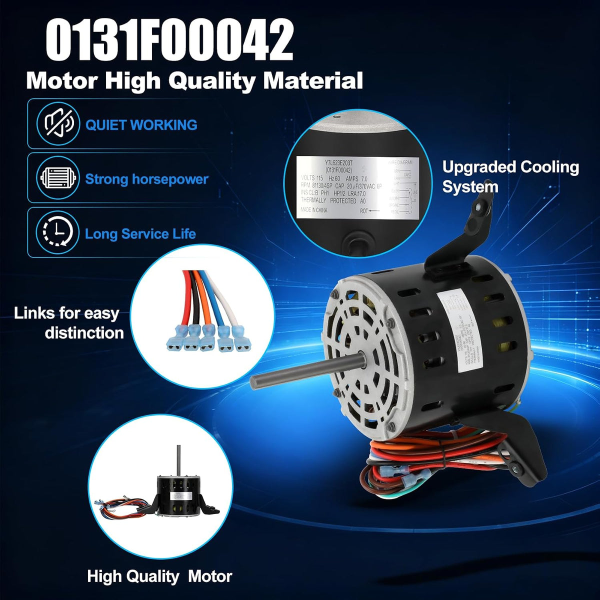 0131F00042SP Blower Motor, 1/2HP 7A 1130RPM 115V