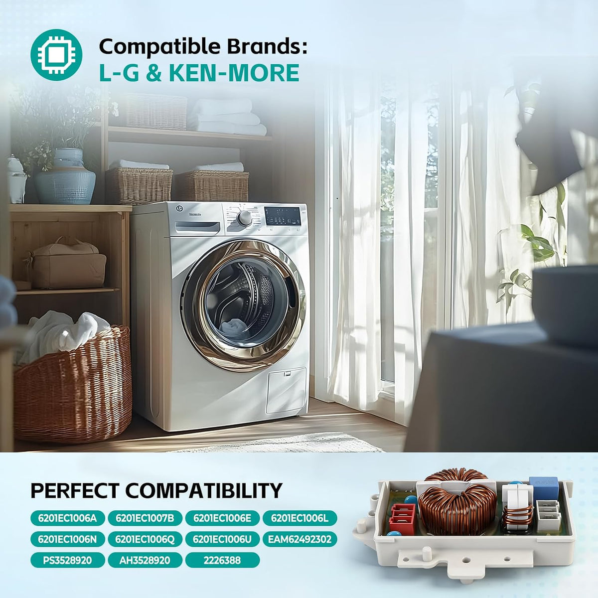6201EC1006T Noise Filter Assembly for Washer & Dishwasher Compatible with WM2042CW WM2350HWC LDF7810BB Replace Part Numbers 6201EC1006L 2226388 AH3528920