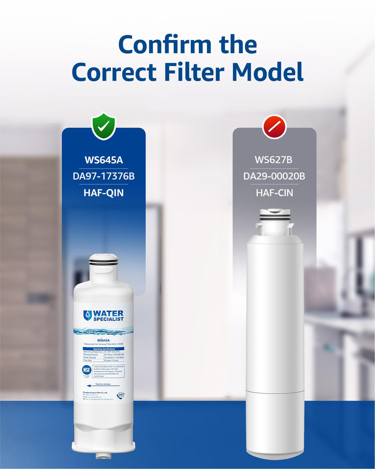 Water Filter, Replacement for Samsung DA97-17376B, 6 Pack