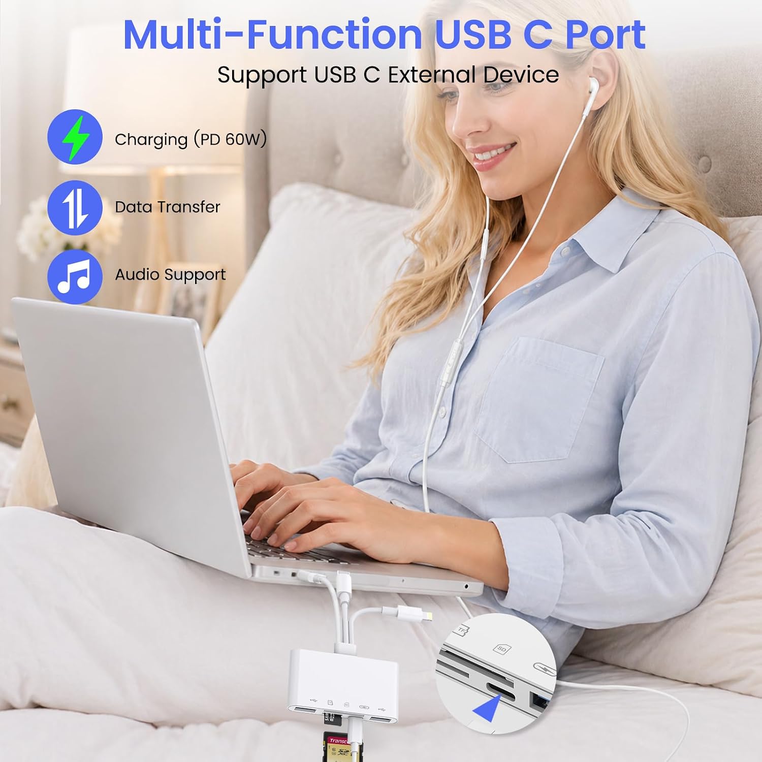 5-in-1 Memory Card Reader, USB OTG Adapter & SD Card Reader for iPhone iPad Mac USB C and USB A Devices with 5 Slots