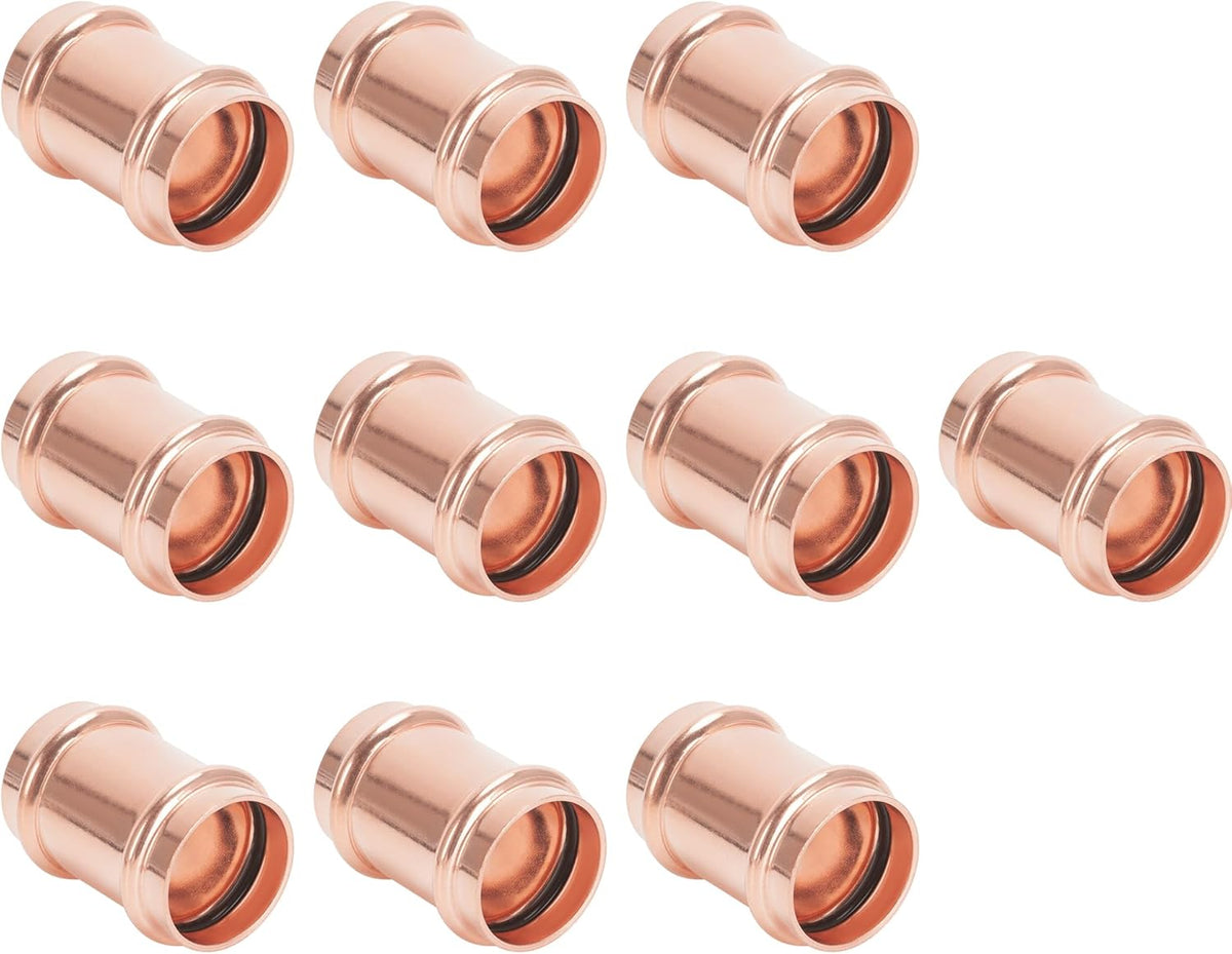 Copper Press Fittings 3/4 inch Coupling with Stop 10 Pack