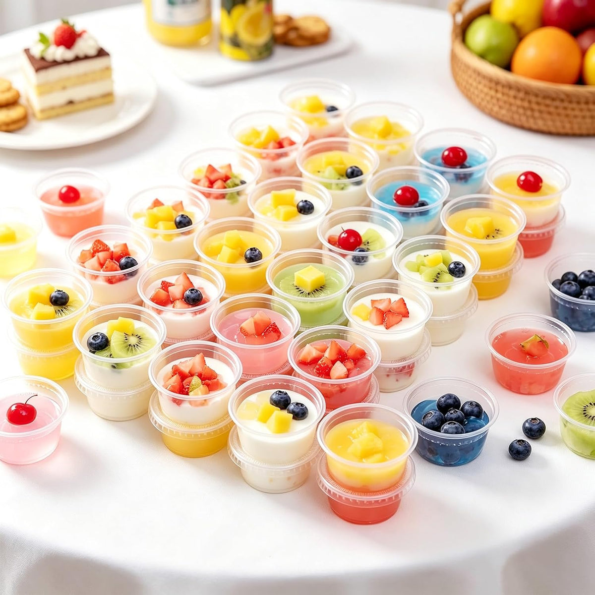 500 Set 2 oz Jello Shot Cups with Lids, Small Plastic Portion Cups