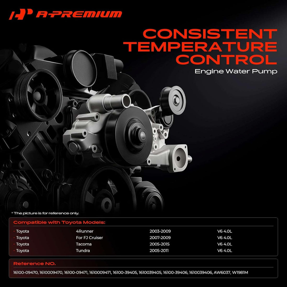A-Premium Engine Water Pump (DOHC 6Cyl 4.0L) Compatible with Toyota