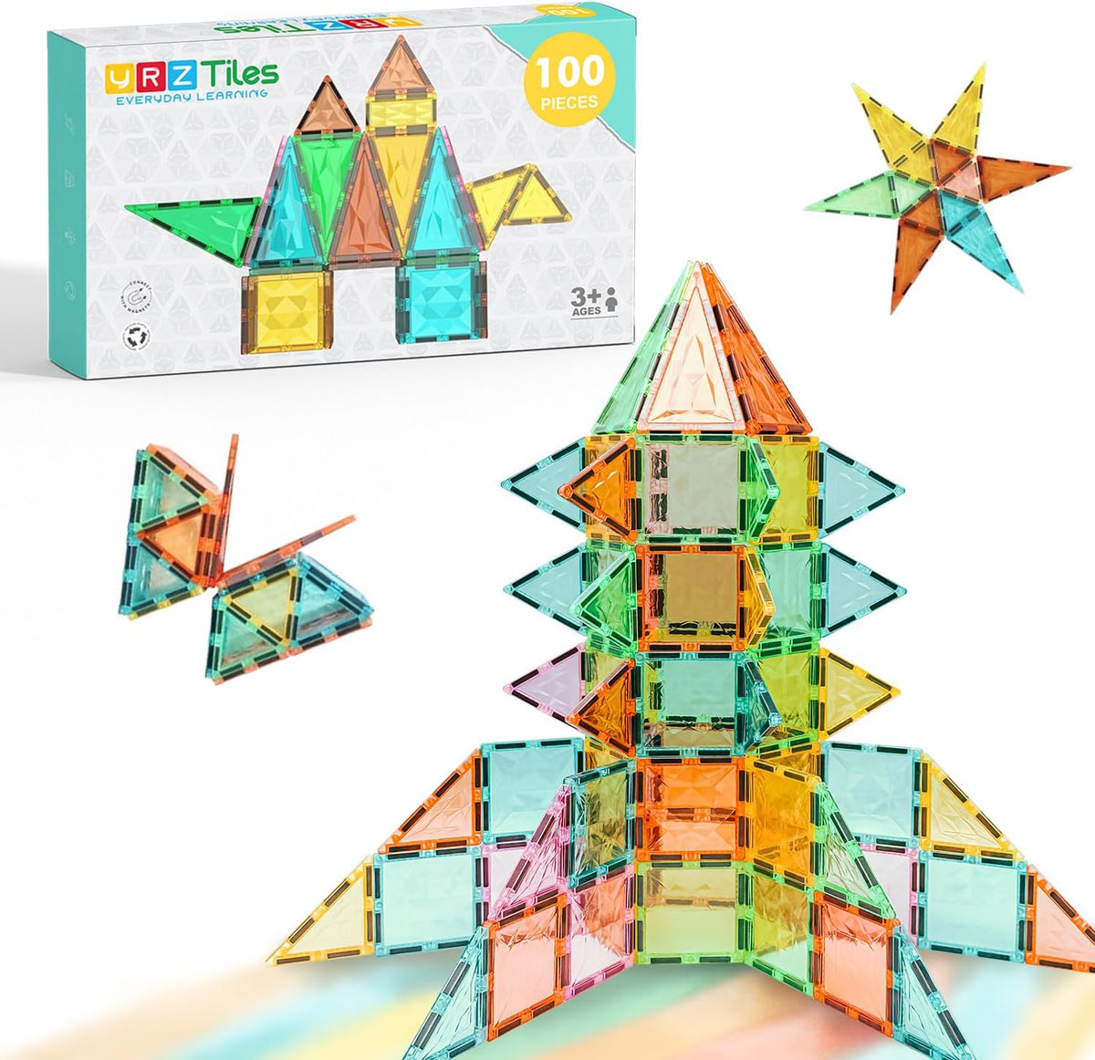 Magnetic Tiles for Kids, STEM Building Magnetic Blocks, 100-Piece