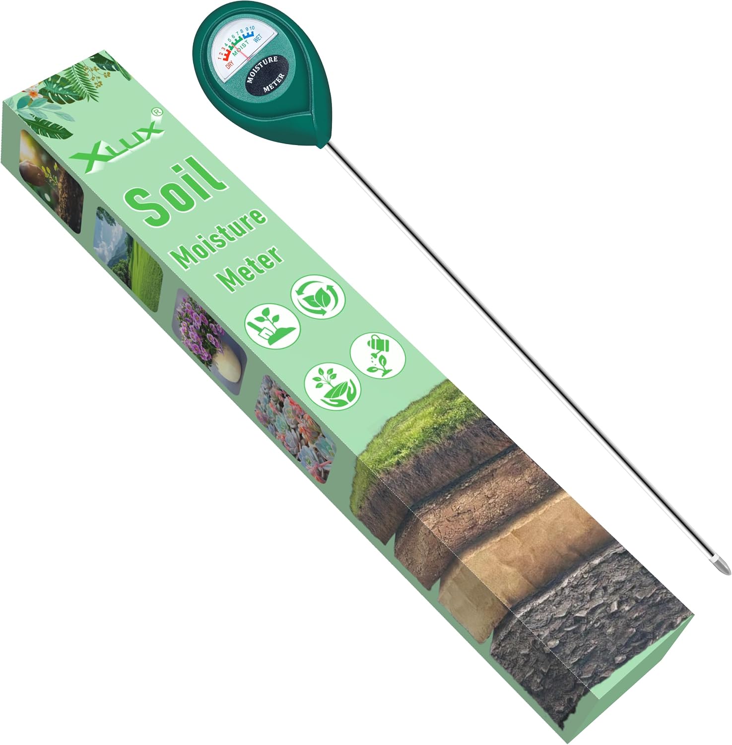 Long Probe Plant Soil Moisture Meter, Indoor Outdoor use, Battery-Free | longer stem for deeper use, instant read