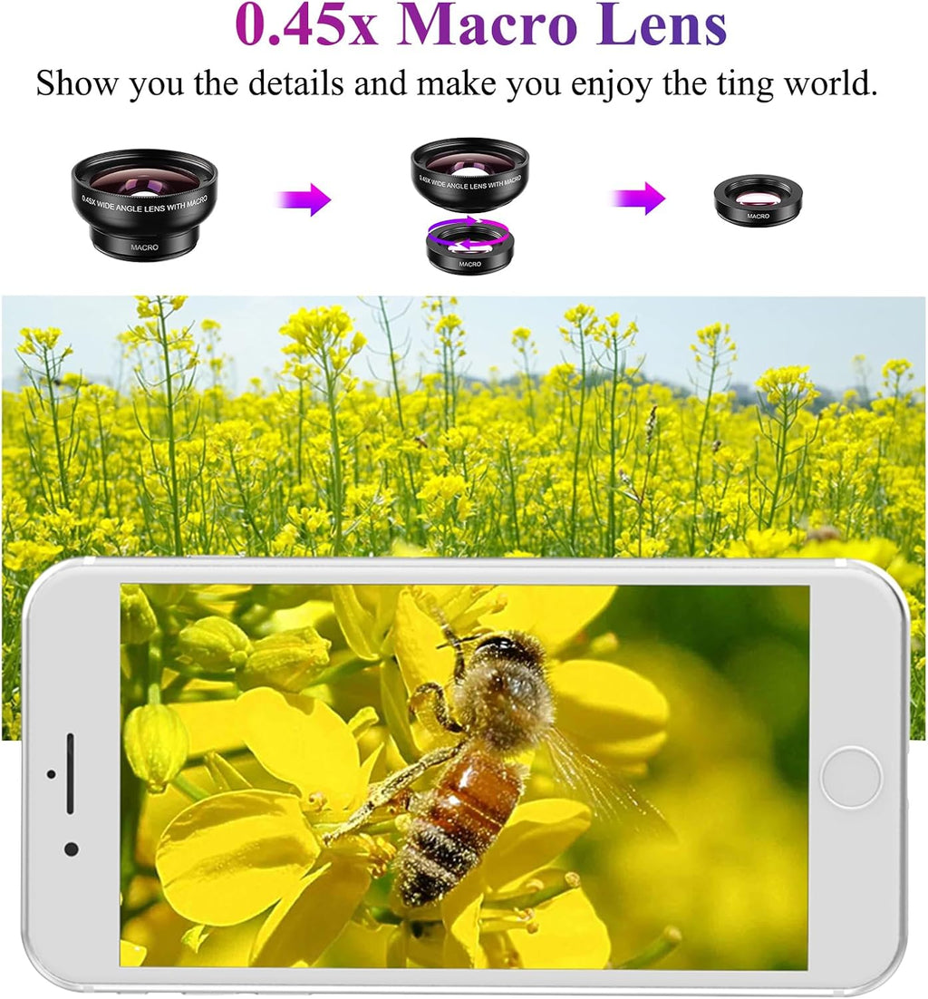 Phone Camera Lens, 2 in 1 Cell Phone Clip-on Lens Kit | 0.45X Wide Angle Lens 140°+ 12.5X Macro Lens Clip-on iPhone