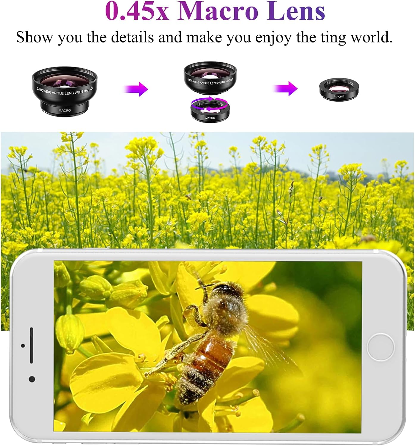 Phone Camera Lens, 2 in 1 Cell Phone Clip-on Lens Kit | 0.45X Wide Angle Lens 140°+ 12.5X Macro Lens Clip-on iPhone