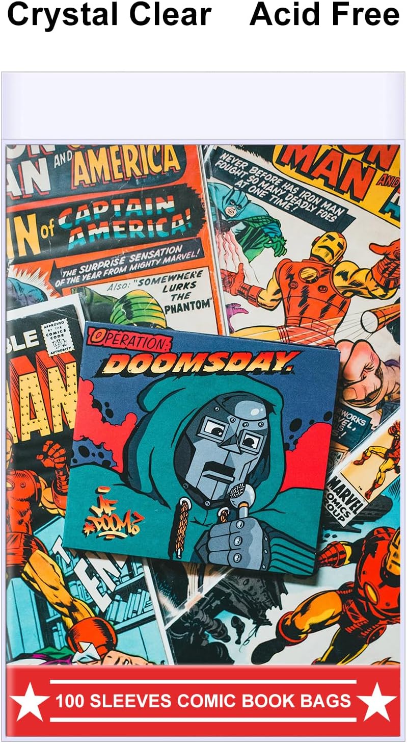 100ct Silver-Age Comic-Book-Bags and Boards - Reusable Comic Book Boards and Bags for Comic Book Storage, 1 1/2" Flap