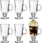 Set Of 6 Irish Coffee Mugs - 8oz Irish Coffee Glasses With Handle High Base - Clear Mugs For Latte, Cappuccino, Hot