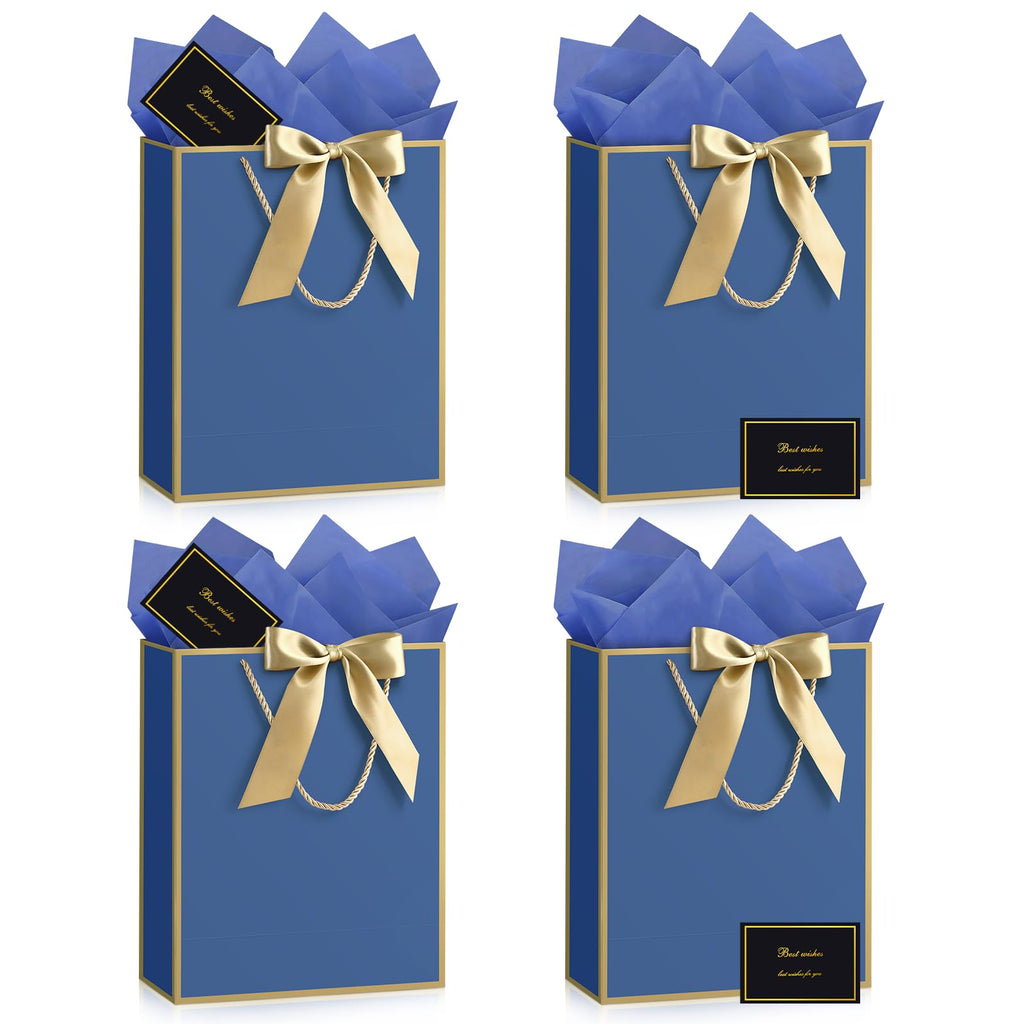 Medium Blue Birthday Gift Bags with Tissue Paper & Handles 4-Pack