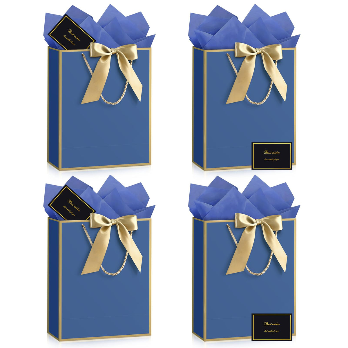 Medium Blue Birthday Gift Bags with Tissue Paper & Handles 4-Pack
