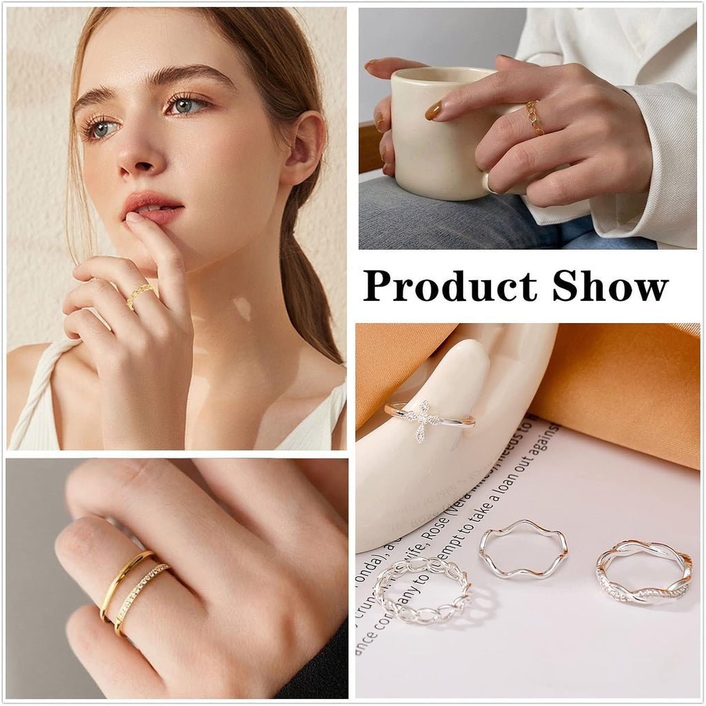 14K Gold Plated Stacking Rings Set for Women, Stackable Knuckle Thumb Rings Thin Dainty Silver Rings for Women