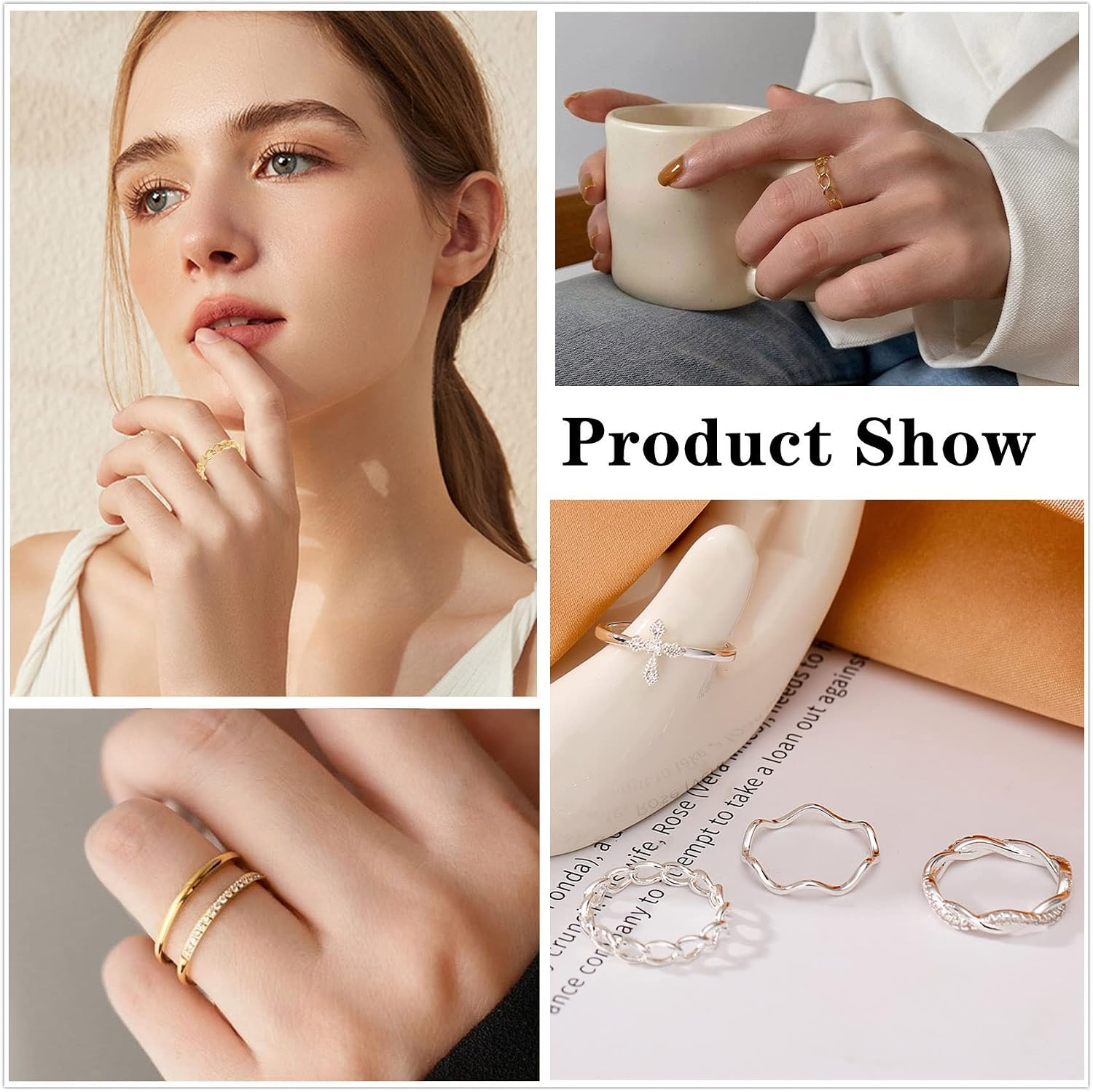 14K Gold Plated Stacking Rings Set for Women, Stackable Knuckle Thumb Rings Thin Dainty Silver Rings for Women