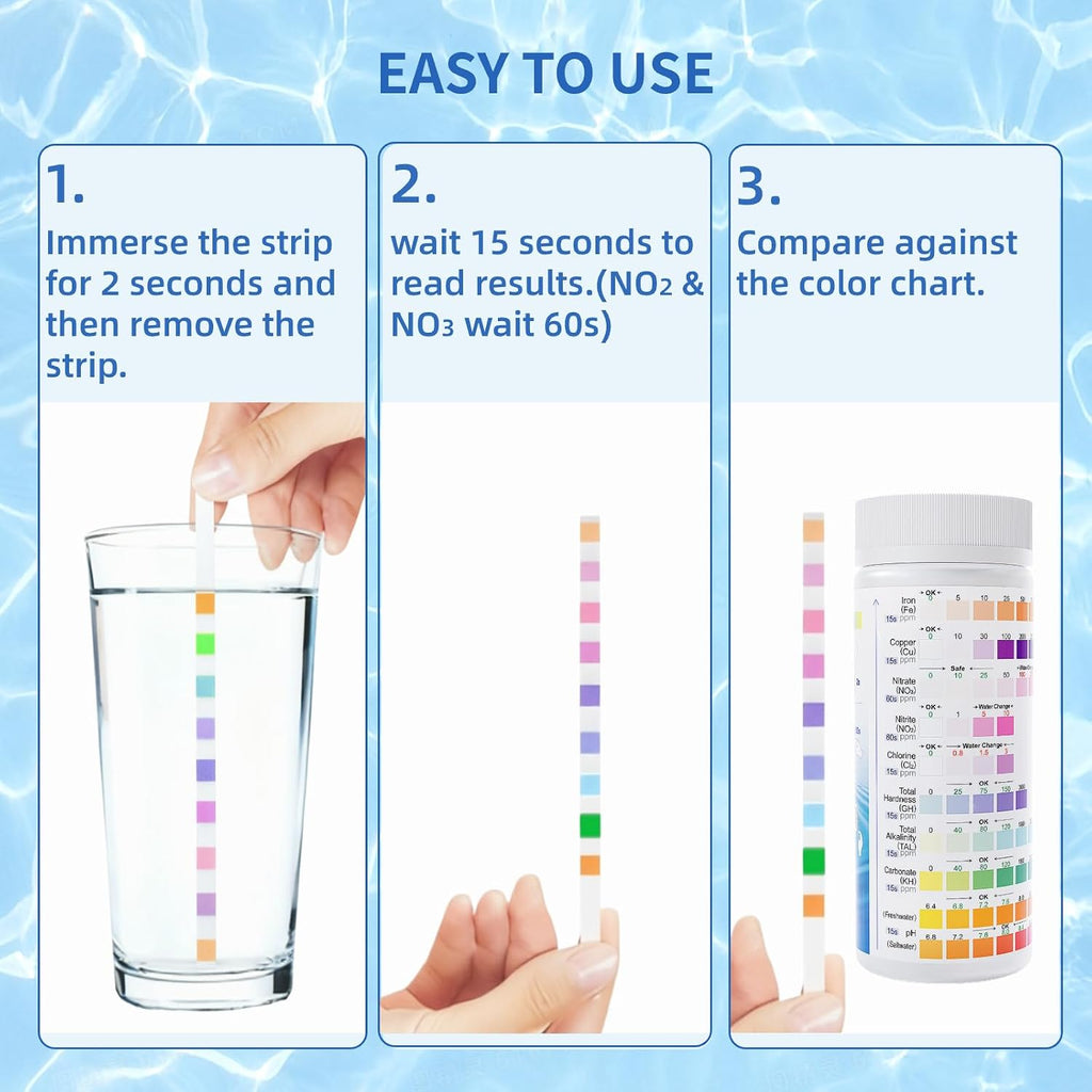 12 in 1 Accurate Aquarium Test Kit, Fresh and Salt Water Test Strips | 170 Strips, Fish Tank Aquariums Water Test