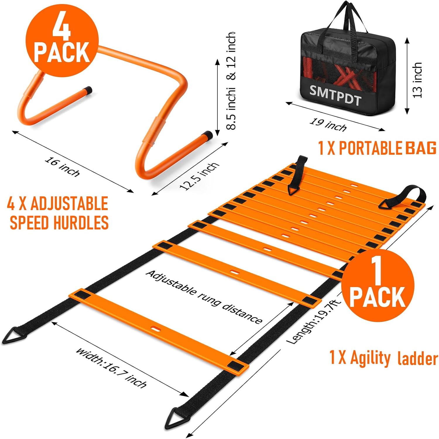 Agility Ladder,Soccer Training Equipment Set,20ft Speed Ladder,4 Agility Hurdles,Football Basketball Training