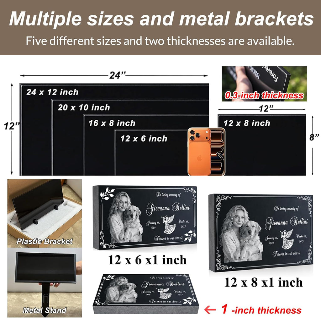 Headstone Grave Marker, Natural Granite Memorial Stone Cemetery Tombstone Personalized Engraved Temporary Grave Stone