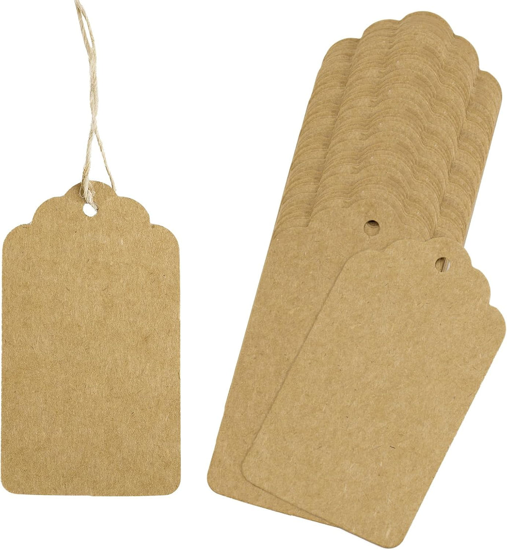 200Pcs Gift Tags with String Attached 2.8x1.6 in Brown Price Tag