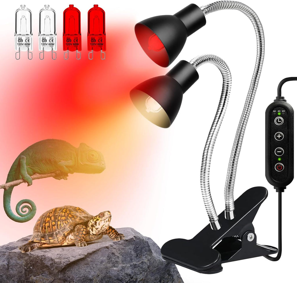 Heat Lamp for Reptile,UVA UVB Light for Turtle,Bearded Dragon Basking Light Bulbs,Dimmable 360°Gooseneck UV Heating
