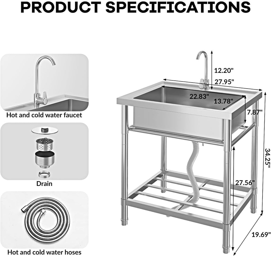 Stainless Steel Utility Sink with Faucet, (28in)