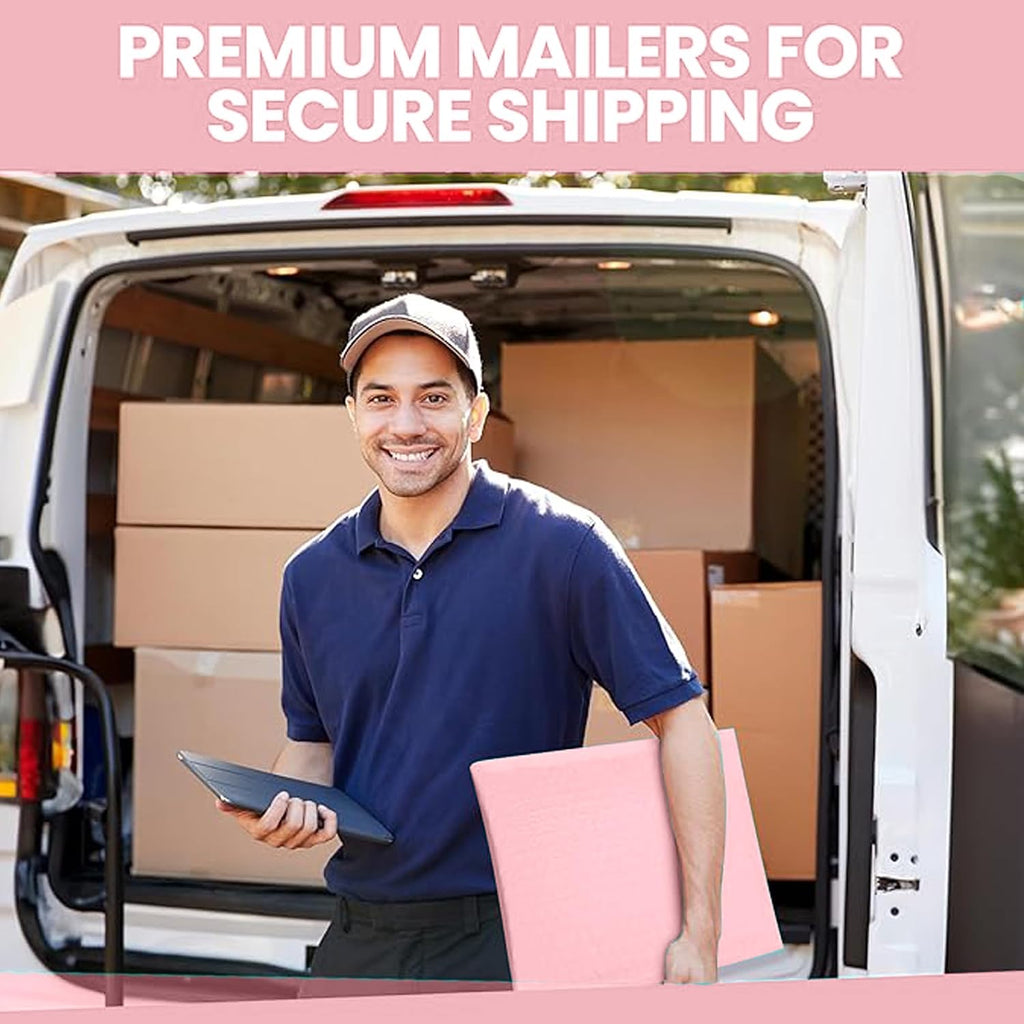 Light Pink Bubble Mailers 14.25x20, Poly Padded Envelopes #7, 15 Pack