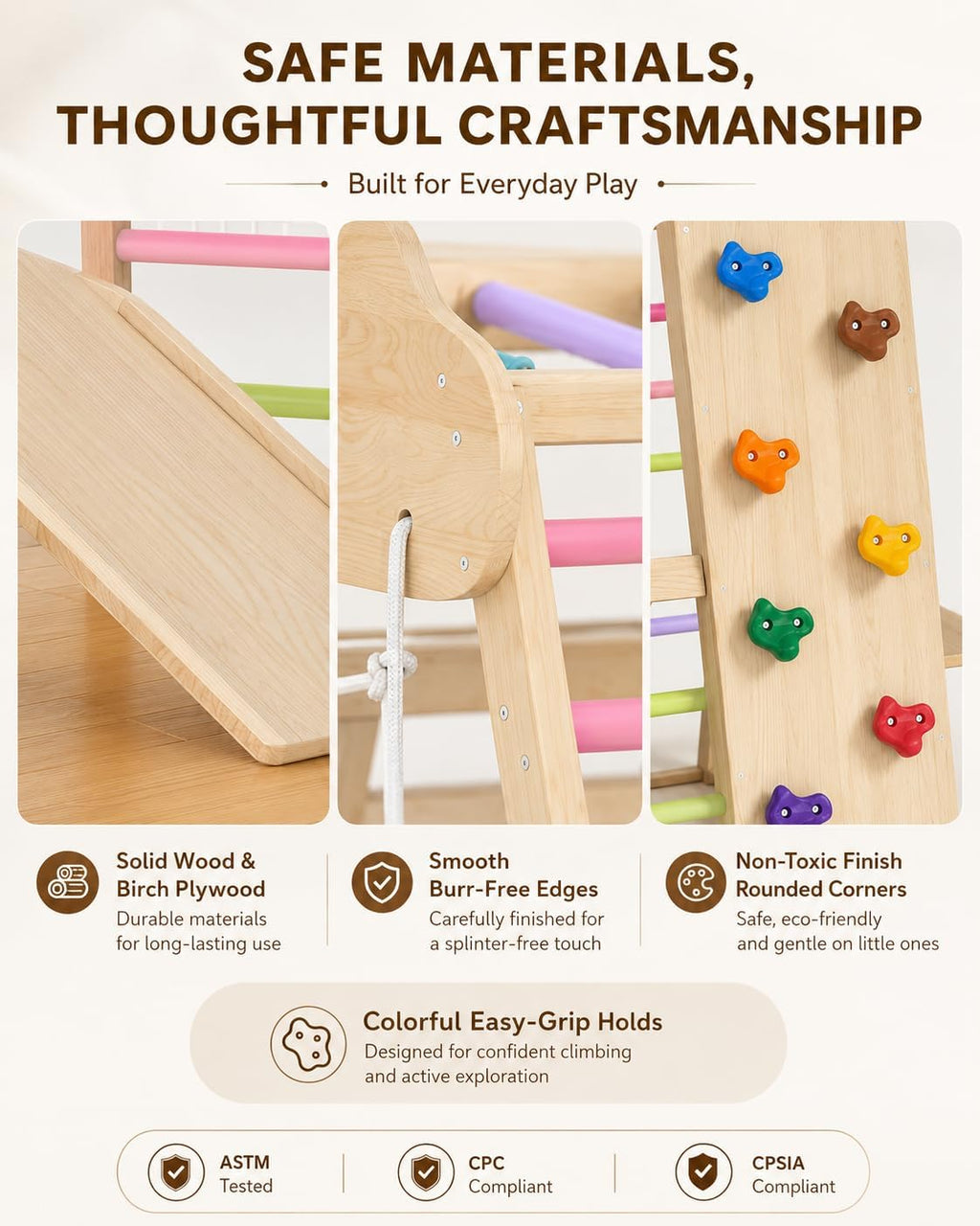 9-in-1 Indoor Playground for Toddlers, Montessori Wooden Jungle Gym Kids Climbing Indoor with Slide, Swing, Monkey