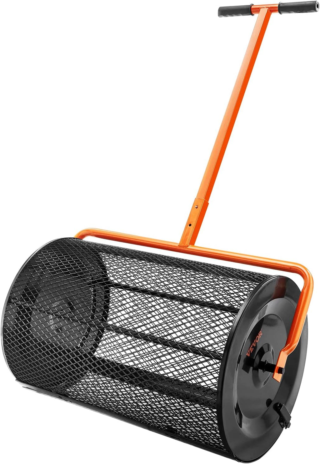 Compost Spreader, 24.4-25.6" Height Adjustable Handle, 24" Wide, Lawn and Garden Peat Moss Roller with Side Latches