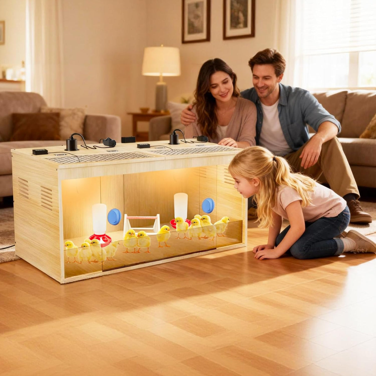 Brooder Box for Chicks, 32 Inch Wooden Large Chicken Brooder Box with 75W Heating Lamps, Thermometer, Chicken Feeder