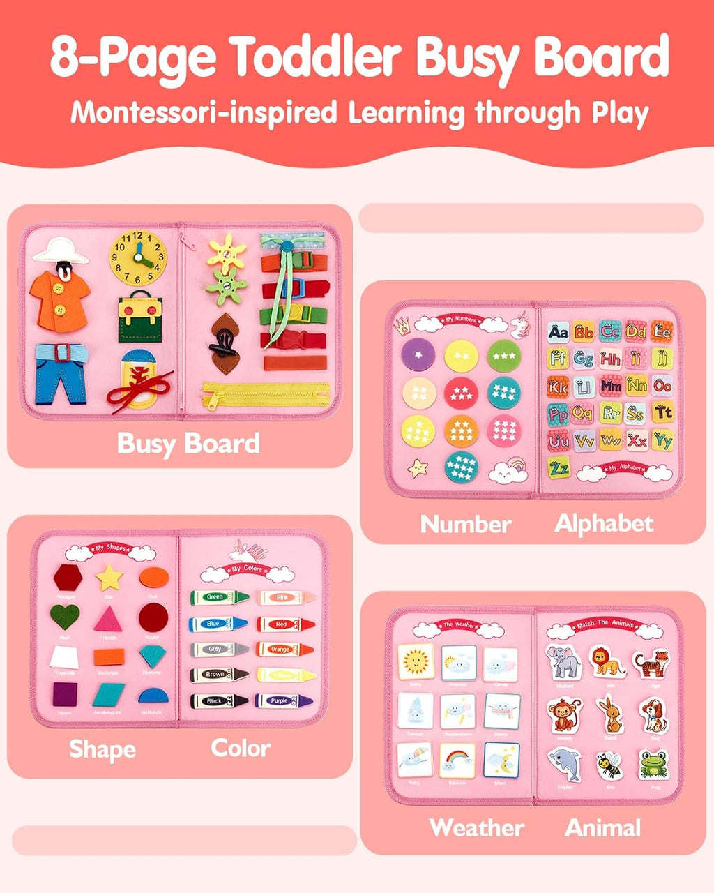Busy Board Montessori Toys Busy Book Toddler Girl Gifts Travel Toy | Toddlers Educational Learning Toys with Life