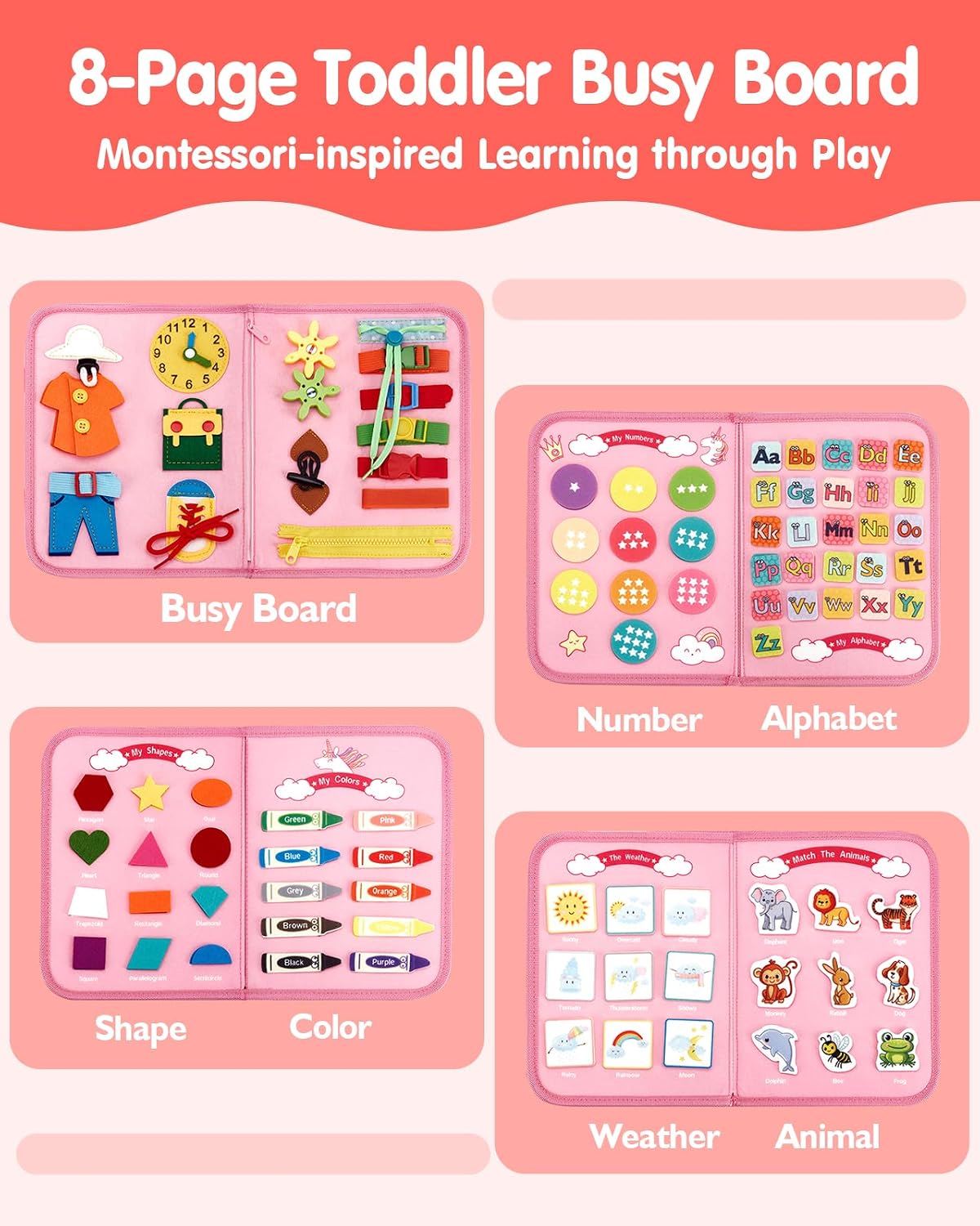 Busy Board Montessori Toys Busy Book Toddler Girl Gifts Travel Toy | Toddlers Educational Learning Toys with Life