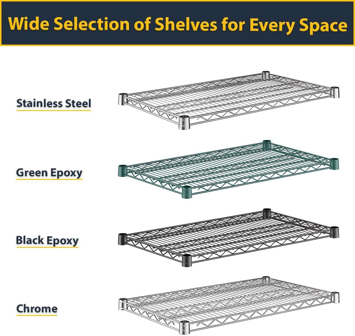 2-Pack 12" x 48" Chrome Additional Wire Shelf for Shelving Units, Replacement Shelves for Wire Rack