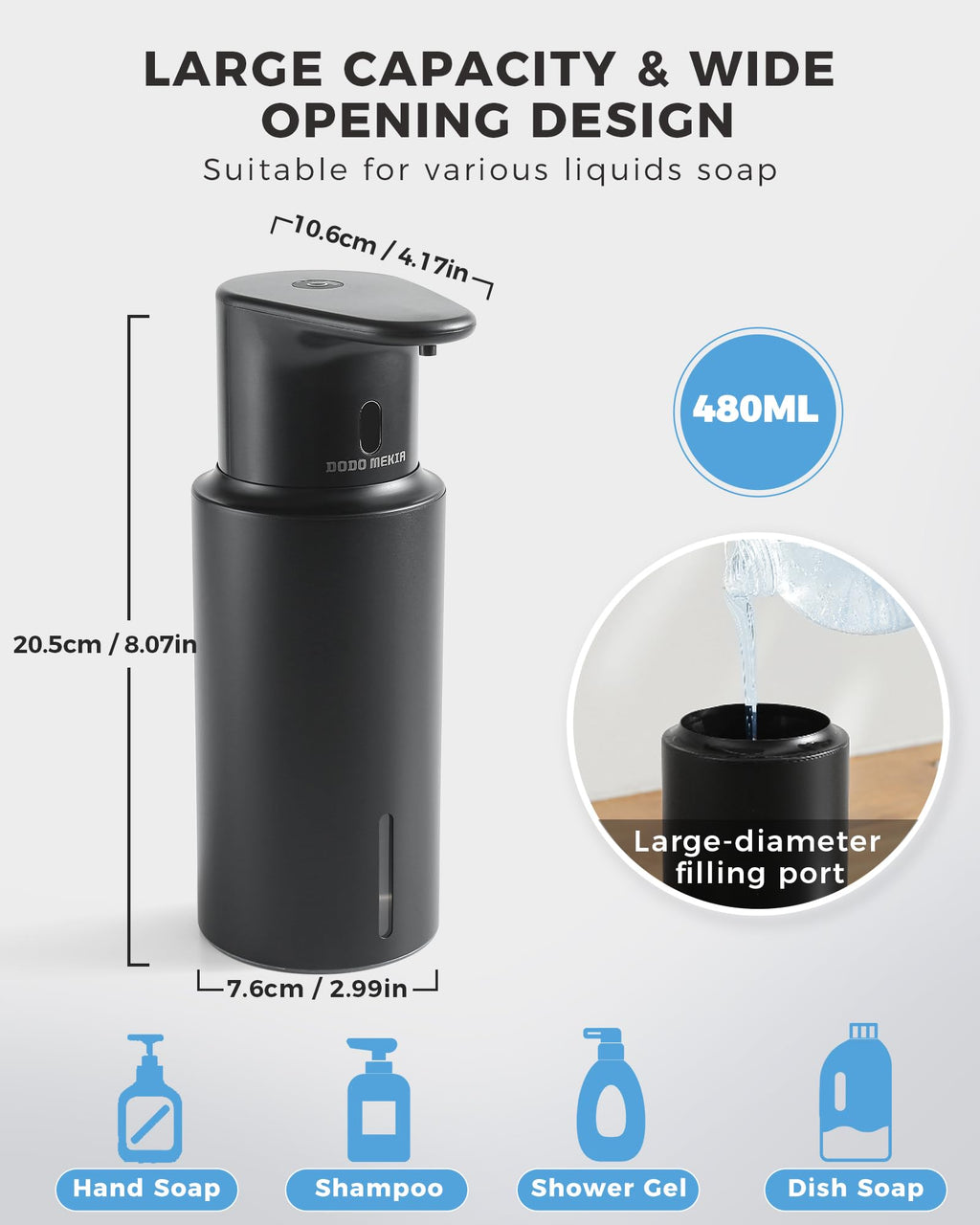 Automatic Liquid Soap Dispenser Touchless, 304 Stainless Steel Bottle Body