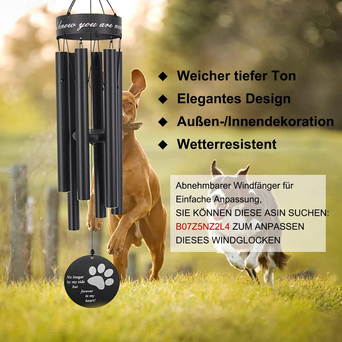 Pet Memorial Wind Chime, 30 Inches Paw Print Pet Remembrance Gift to Honor and Remember a Dog, Cat, or Other Pet