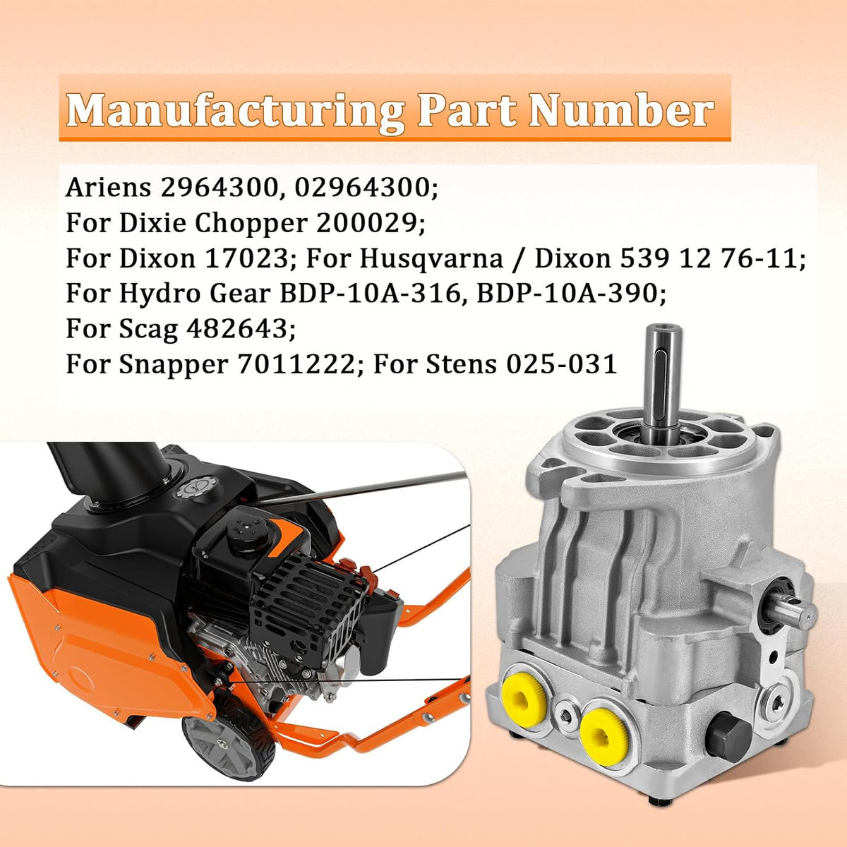 482643 Left Hydro Gear Pump Fit for Scag Replace PG-1KCC-DY1X-XXXX