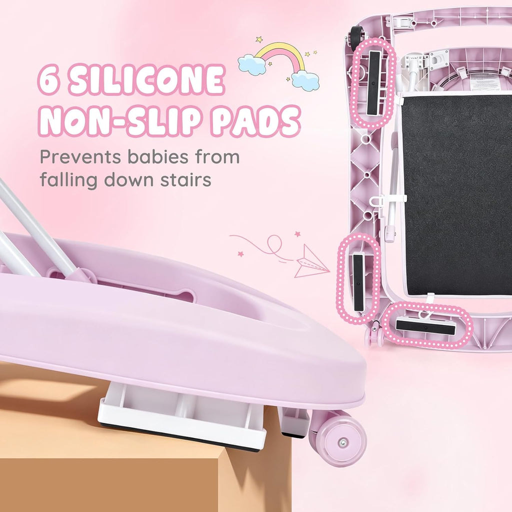 Baby Walker with Wheels, 5-in-1 Foldable Push Walker for Girls 6-12 Months | Pink, baby walker & bouncer combo