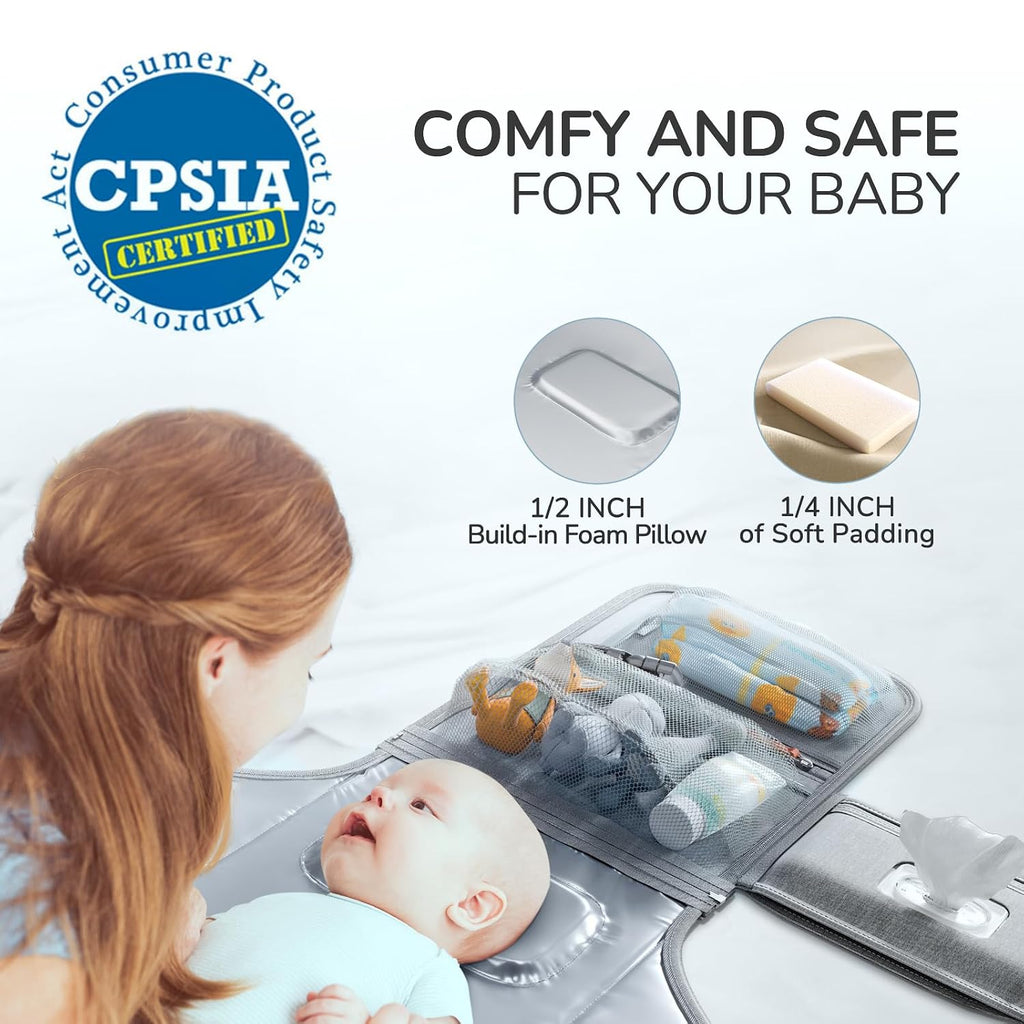 Portable Diaper Changing Pad with Shoulder Strap, Detachable Travel Changing Pad with Baby Wipes Pocket, Gifts for